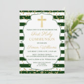 Gold Glitzer Grünstreifen Erste Heilige Kommune Einladung (Stehend Vorderseite)