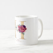Gold Glitzer H Monogram Floral Burgund Red Kaffeetasse (VorderseiteRechts)