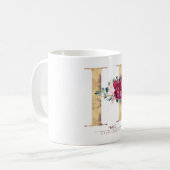 Gold Glitzer H Monogram Floral Burgund Red Kaffeetasse (Vorderseite Links)