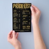 Gold Glitzer Hair Cut Stylist Schwarze Preisliste Flyer (Handgriff)
