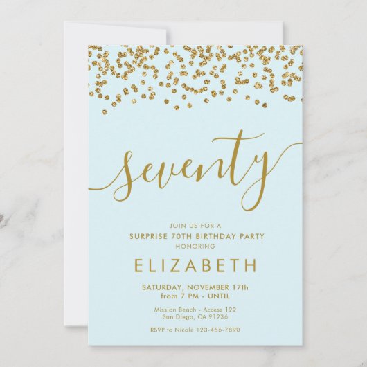 Gold Glitzer Hallo 70 Seventieth Birthday Invitati Einladung (Vorderseite)