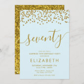 Gold Glitzer Hallo 70 Seventieth Birthday Invitati Einladung (Vorne/Hinten)