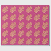 Gold Glitzer Hamsa Lucky Hand Fuchsia pink Geschenkpapier (Flach)