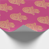 Gold Glitzer Hamsa Lucky Hand Fuchsia pink Geschenkpapier (Ecke)