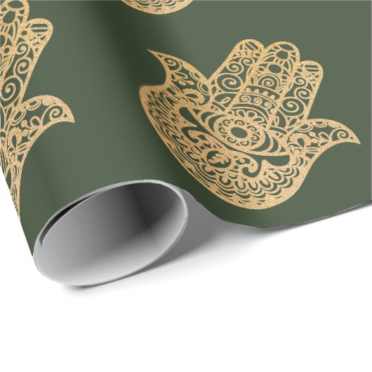 Gold Glitzer Hamsa Lucky Hand Mysgreen Geschenkpapier (Rolleneckpunkt)