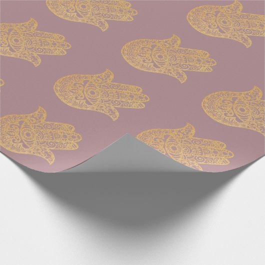 Gold Glitzer Hamsa Lucky Hand Mystical pink Geschenkpapier (Ecke)