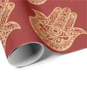 Gold Glitzer Hamsa Lucky Hand Mystical Red Geschenkpapier (Rolleneckpunkt)