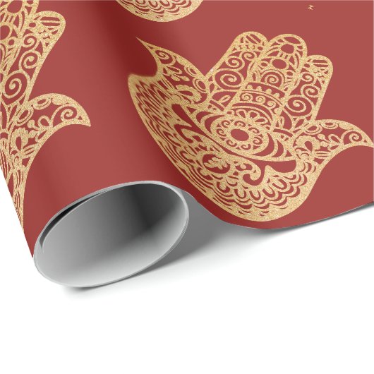 Gold Glitzer Hamsa Lucky Hand Mystical Red Geschenkpapier (Rolleneckpunkt)