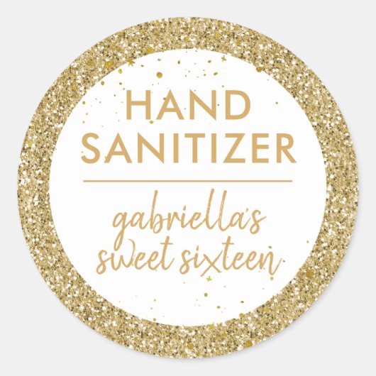 Gold Glitzer Hand Sanitizer Gefallen Etikett Gebur Runder Aufkleber (Vorderseite)