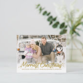 Gold Glitzer Handgeschriebenes Foto Frohe Weihnach Postkarte (Stehend Vorderseite)