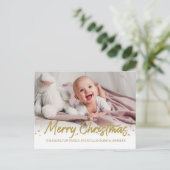 Gold Glitzer Handgeschriebenes Foto Frohe Weihnach Postkarte (Stehend Vorderseite)