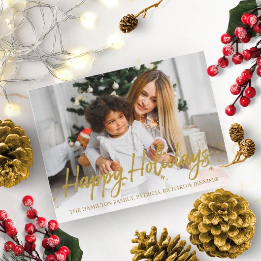 Gold Glitzer Handgeschriebenes Foto Happy Holidays Postkarte