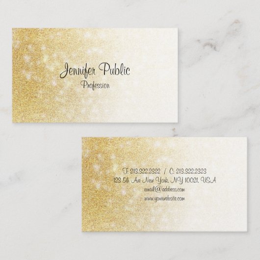 Gold Glitzer Handgeschriebenes Skript Elegant Mode Visitenkarte (Vorne/Hinten)