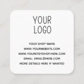 Gold Glitzer Handmade in Liebe Business Quadratische Visitenkarte (Rückseite)