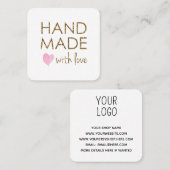 Gold Glitzer Handmade in Liebe Business Quadratische Visitenkarte (Vorne/Hinten)