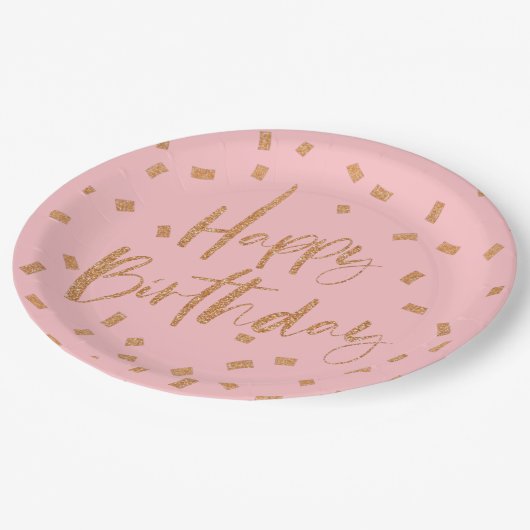 Gold Glitzer Happy Birthday Pappteller (Schrägansicht)
