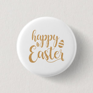 Gold Glitzer Happy Oaster Egg Button
