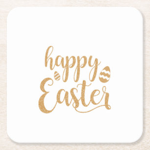 Gold Glitzer Happy Oaster Egg Rechteckiger Pappuntersetzer
