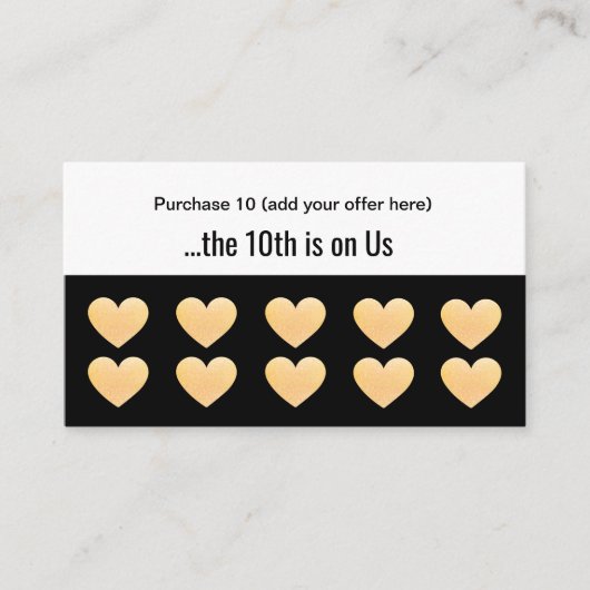 Gold Glitzer Heart 10 Salon Punch Kundenloyalty Treuekarte (Vorderseite)