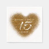 Gold Glitzer Heart 15 Quinceincera Party Napkins Serviette (Vorderseite)
