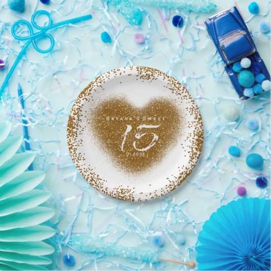 Gold Glitzer Heart 15 Quinceincera Party Teller (Party)