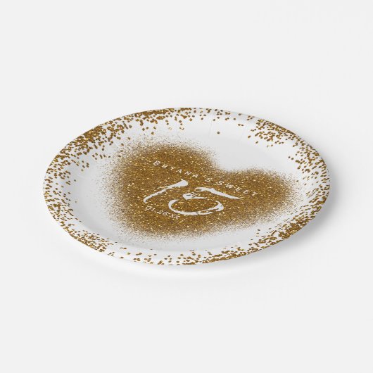 Gold Glitzer Heart 15 Quinceincera Party Teller (Schrägansicht)