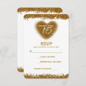 Gold Glitzer Heart 15 Quinceincera RSVP Card (Vorne/Hinten)