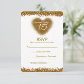 Gold Glitzer Heart 15 Quinceincera RSVP Card (Stehend Vorderseite)