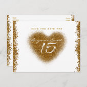 Gold Glitzer Heart 15 Quinceincera Save the Date Ankündigungspostkarte (Vorne/Hinten)