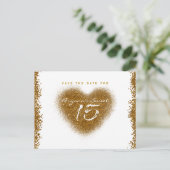 Gold Glitzer Heart 15 Quinceincera Save the Date Ankündigungspostkarte (Stehend Vorderseite)