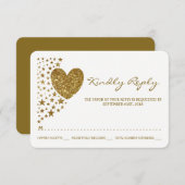 Gold Glitzer Heart and Stars Wedding RSVP (Vorne/Hinten)