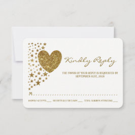 Gold Glitzer Heart and Stars Wedding RSVP