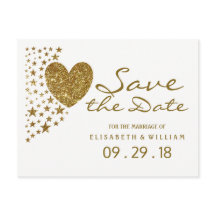 Gold Glitzer Heart and Stars Wedding Save the Date