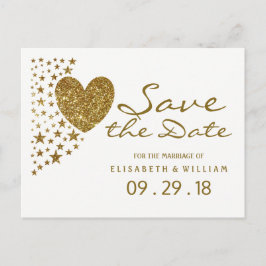 Gold Glitzer Heart and Stars Wedding Save the Date Ankündigungspostkarte