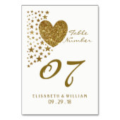 Gold Glitzer Heart and Stars Wedding Table No. Tischnummer (Vorderseite)