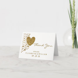 Gold Glitzer Heart and Stars Wedding Vielen Dank Dankeskarte