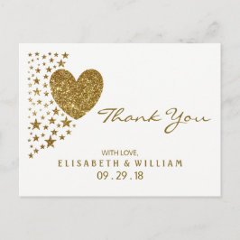 Gold Glitzer Heart and Stars Wedding Vielen Dank Postkarte