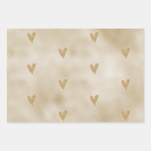 Gold Glitzer Heart Geschenkpapier Set (Vorderseite)