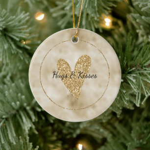 Gold Glitzer Heart Keramik Ornament