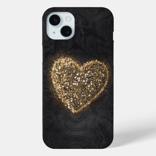 Gold Glitzer Heart on Black Texture Case-Mate iPhone Hülle (Rückseite)