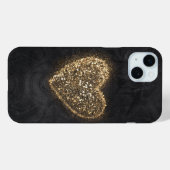 Gold Glitzer Heart on Black Texture Case-Mate iPhone Hülle (Rückseite (Horizontal))