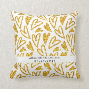 Gold Glitzer Heart Personalisiert Wedding Kissen