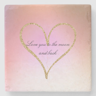 Gold Glitzer Heart Pink Ombre Liebe Steinuntersetzer