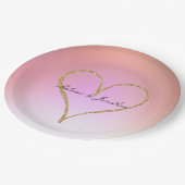Gold Glitzer Heart Pink Ombre Pappteller (Schrägansicht)