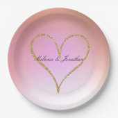 Gold Glitzer Heart Pink Ombre Pappteller (Vorderseite)