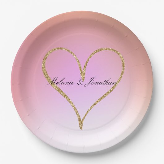 Gold Glitzer Heart Pink Ombre Pappteller (Vorderseite)