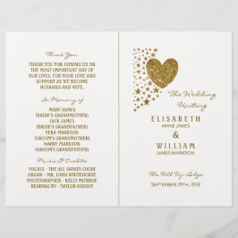 Gold Glitzer Heart & Stars Wedding Bi-fold Program