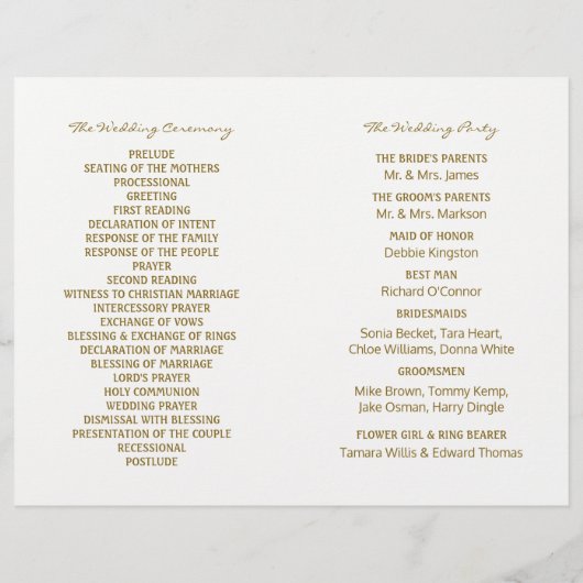 Gold Glitzer Heart & Stars Wedding Bi-fold Program (Rückseite)