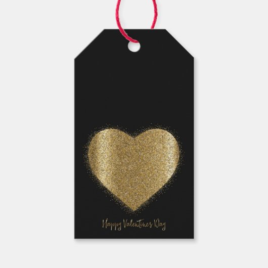 Gold Glitzer Heart Valentine's Day Gift Tag Geschenkanhänger (Vorderseite)