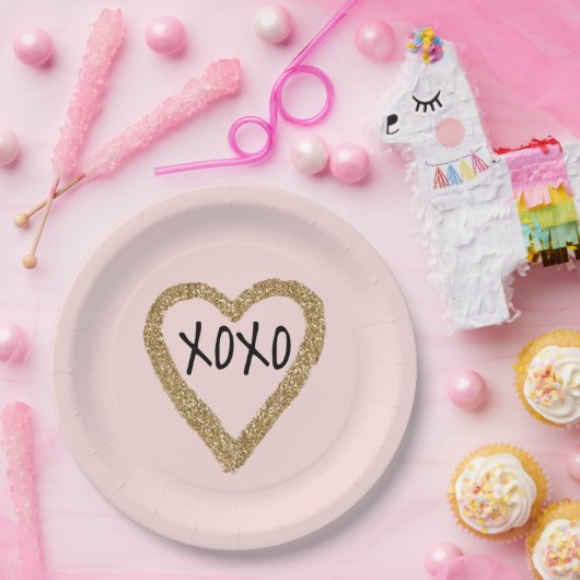 Gold Glitzer Heart XOXO Pappteller (Party)